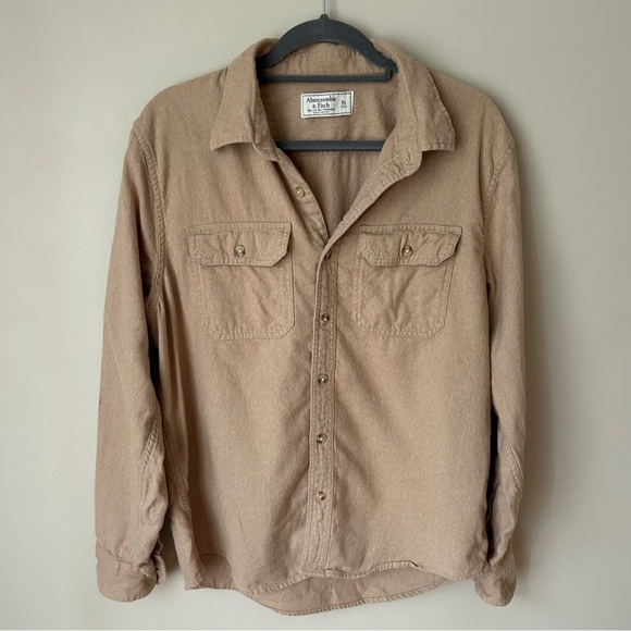 Abercrombie & Fitch Tan Button Down Cotton Collared Shirt Men’s Size XL - Picture 1 of 5